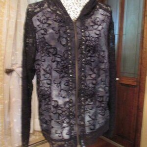 Womans top/ Zippered/Lace Hood/Long Sleeve/1X